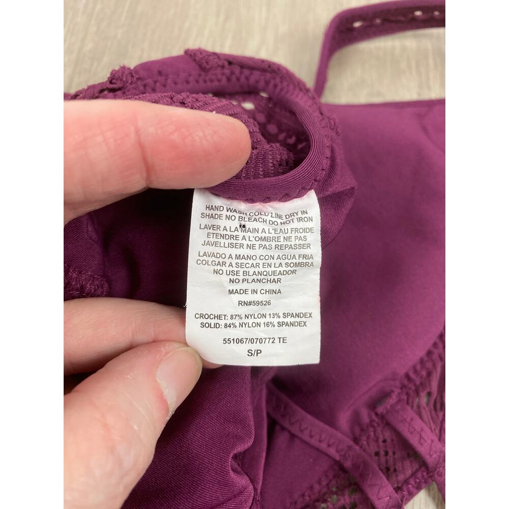 Becca by Rebecca Virtue Color Play Purple Crochet Lace Illusion Swimsuit Sz.S - Picture 14 of 16